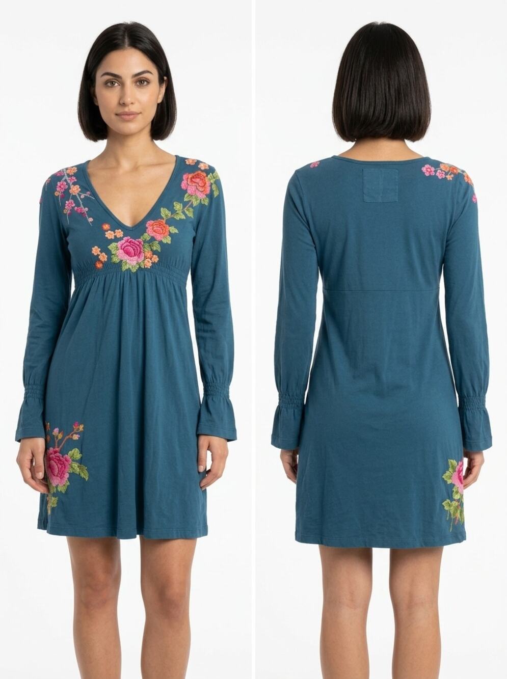 JW Los Angeles Joy Blue Mini Knit Embroidered Dress Women Size XS